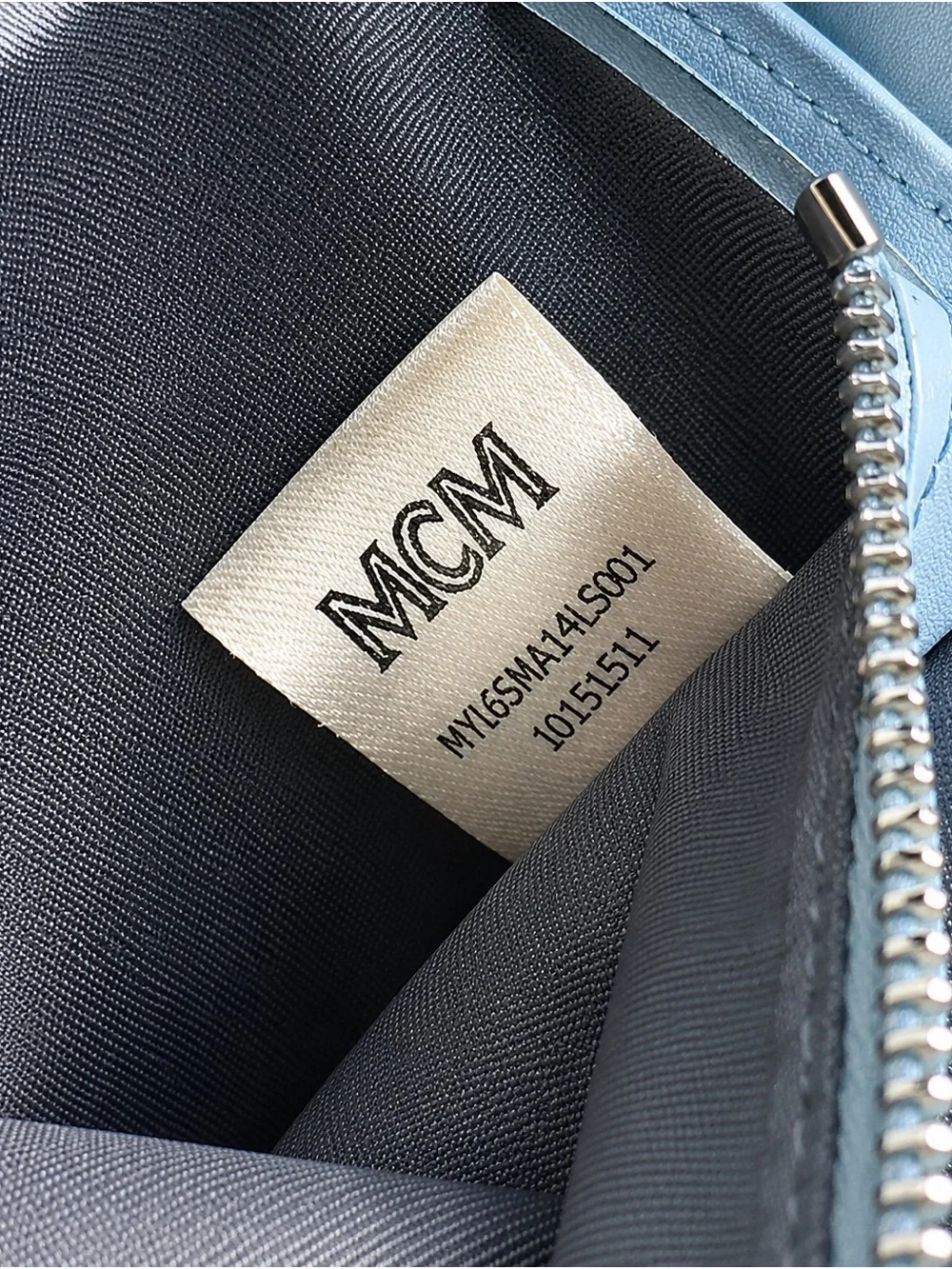 MCM Two-Tone Pebbled Leather Long Wallet in Light Blue and Gray